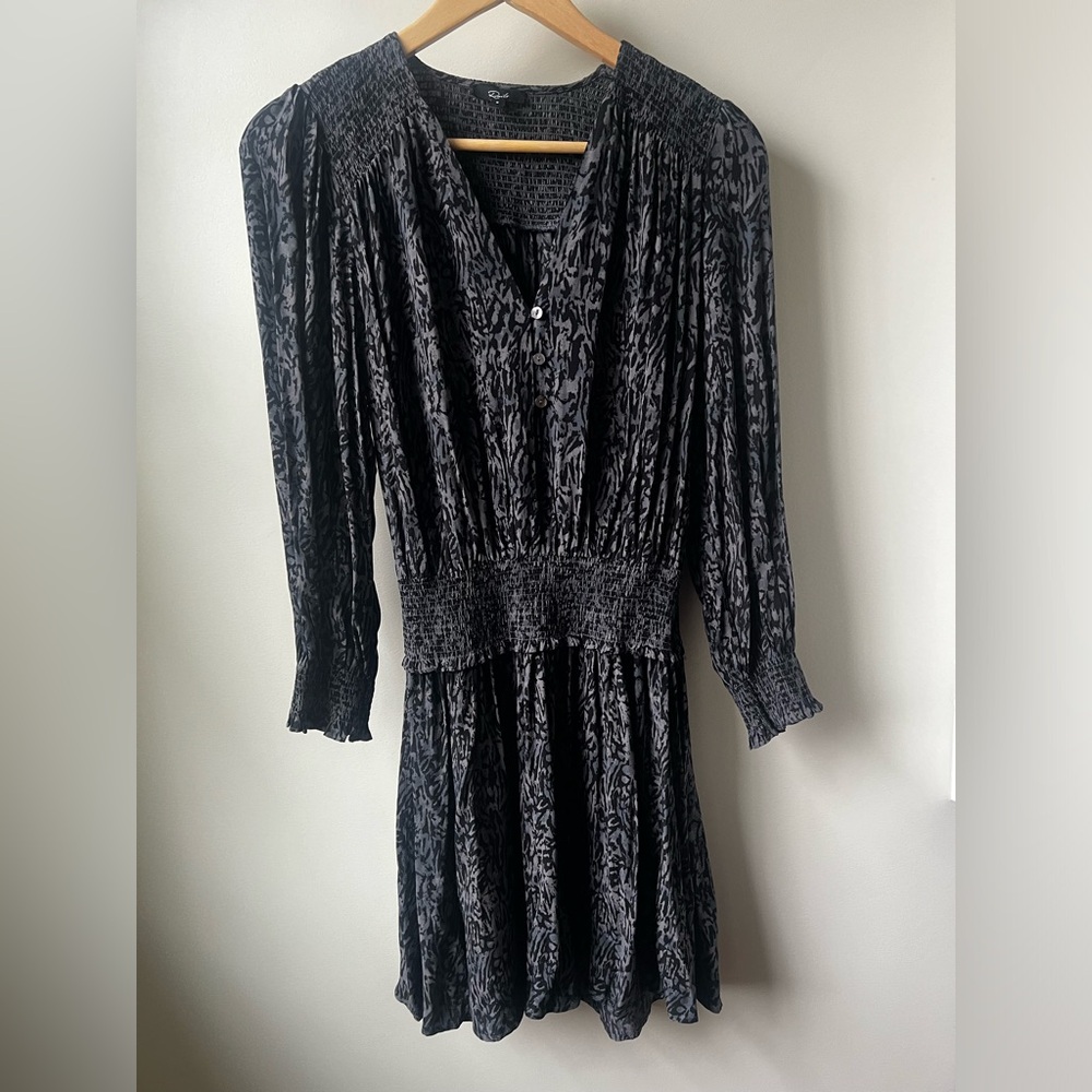 RAILS Zana Charcoal Abstract Animal Print Mini Dress Smocked Mobwife Modern S‎